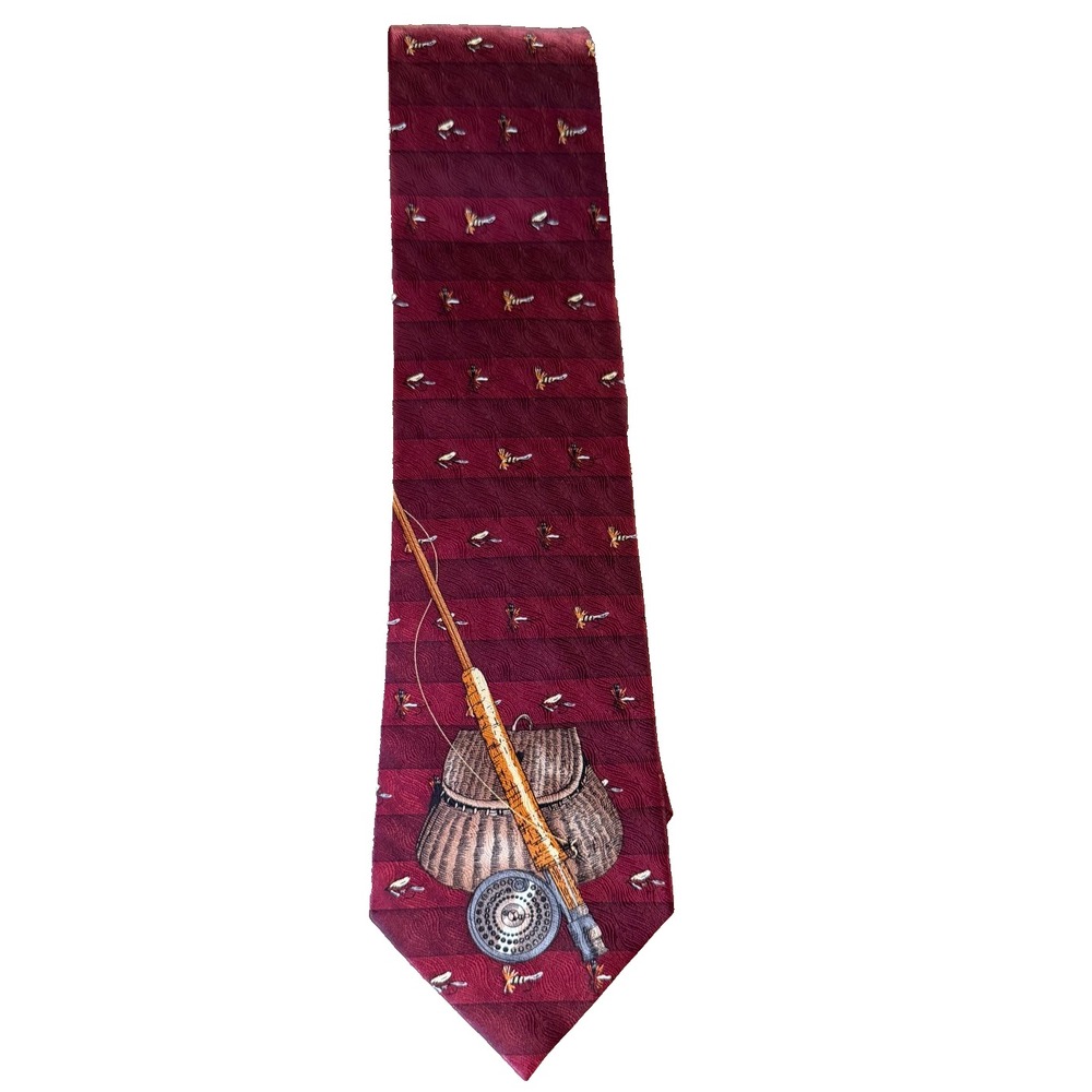 Cabela's Silk‎ Tie Fly Fishing Creel Rod Flies Maroon 58"x4" Angler